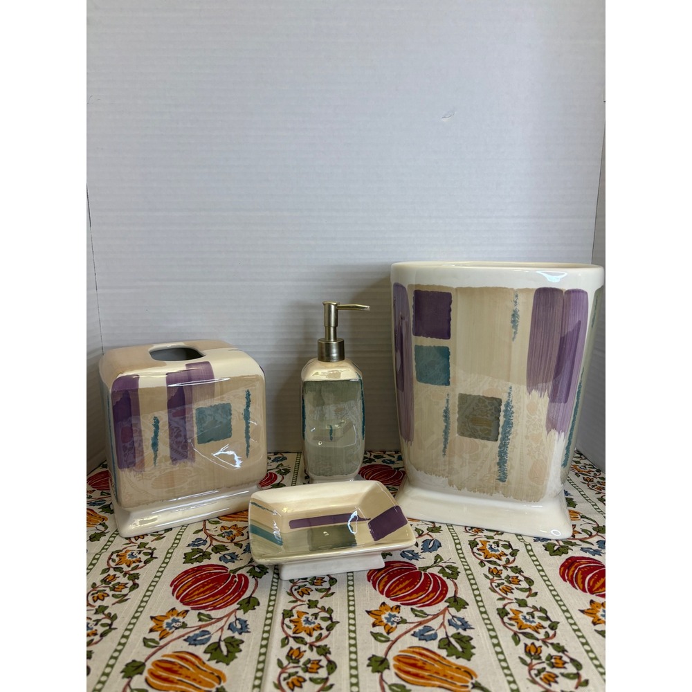 90s Retro Vista 4 Piece Ceramic Bathroom Set Muted Geometric